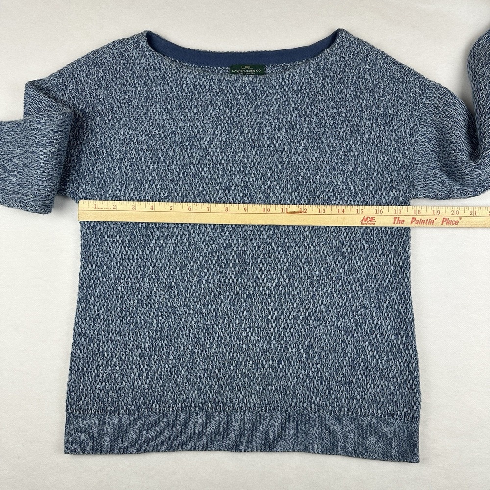 LRL LAUREN JEANS Co Ralph Lauren Blue White Scoop Neck Knit Sweater Size M - Picture 7 of 8